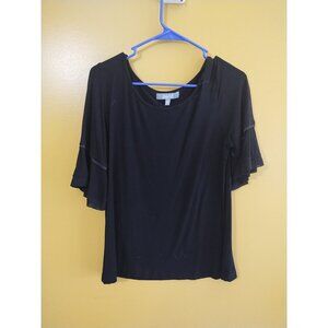 Marled 3/4 Sleeve Flowy Black Blouse M